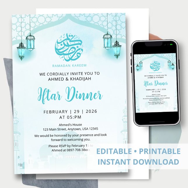 Blaue Moschee-Laternen Ramadan Iftar-Abendessen Einladung (Von Creator hochgeladen)
