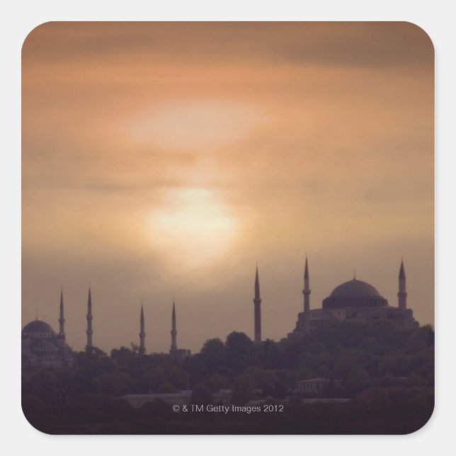 Blaue Moschee und Hagia Sophia Türkei, Istanbul Quadratischer Aufkleber (Vorderseite)