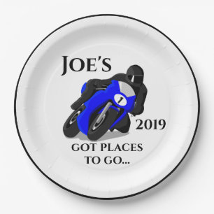 Blaue Motorradplatte Pappteller