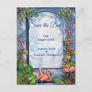 Blaue Murmel & Rosa Flamingos Ankündigungspostkarte