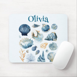 Blaue Muschel-Mauspad Benutzerdefinierter Name Mousepad