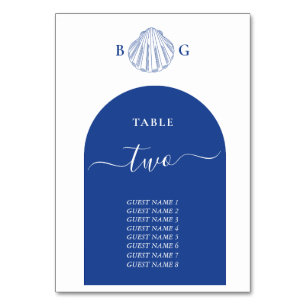 Blaue Muschel Strand Hochzeit Tischnummer