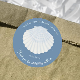 Blaue Muschel Taufe Dankeschön Runder Aufkleber