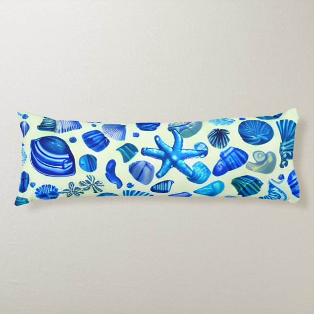 Blaue Muscheln Ozeanmuster Seitenschläferkissen (Vorderseite)