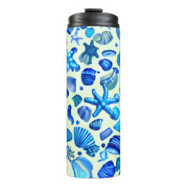 Blaue Muscheln Ozeanmuster Thermosbecher