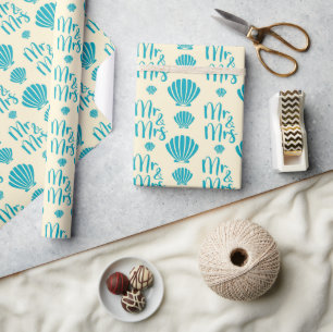 Blaue Muscheln Sommer Strandhochzeit Gelbes Nahtlo Geschenkpapier