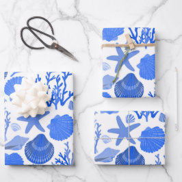 Blaue Muscheln und Korallenmuster - Geschenk am Me Geschenkpapier Set