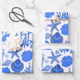 Blaue Muscheln und Korallenmuster - Geschenk am Me Geschenkpapier Set