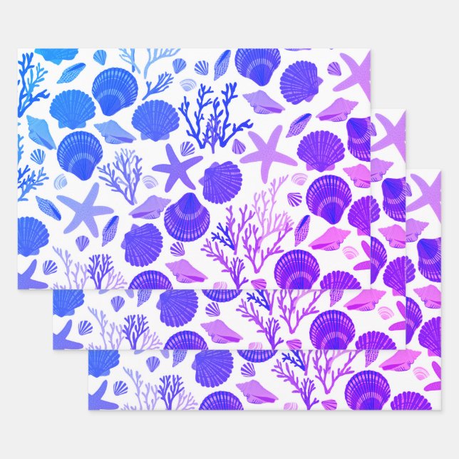 Blaue Muscheln und Korallenmuster - Geschenk am Me Geschenkpapier Set (Set)