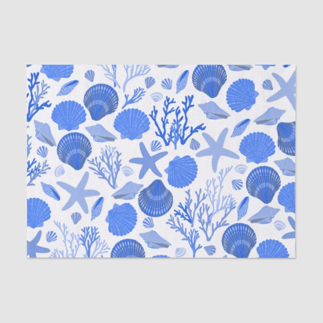 Blaue Muscheln und Korallenmuster Seidenpapier (Vorderseite)