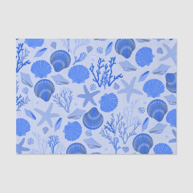 Blaue Muscheln und Korallenmuster Seidenpapier (Vorderseite)