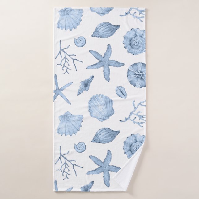 Blaue Muscheln Wasserfarbe Badehandtuch (Badehandtuch)