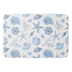 Blaue Muscheln Wasserfarbe Badematte