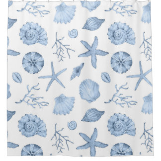 Blaue Muscheln Wasserfarbe Duschvorhang