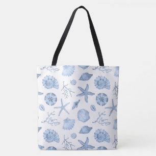 Blaue Muscheln Wasserfarbe Tasche