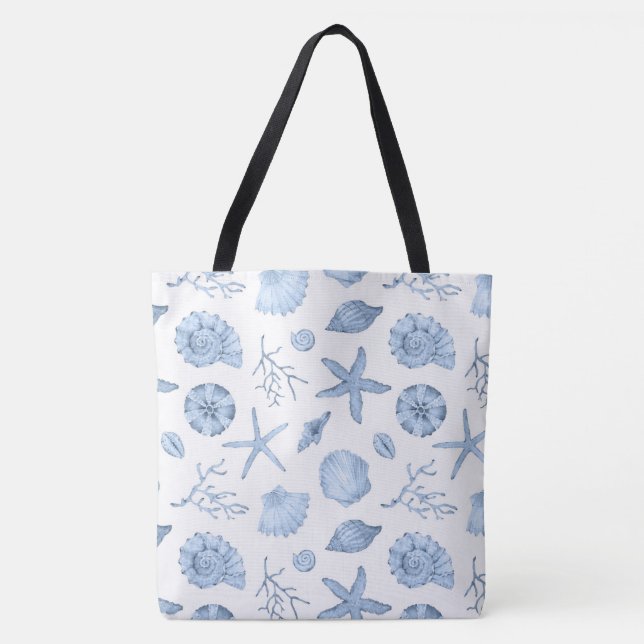 Blaue Muscheln Wasserfarbe Tasche (Vorderseite)