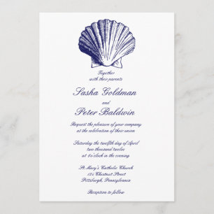 Blaue Muscheln zum Hochzeitsempfang Einladung