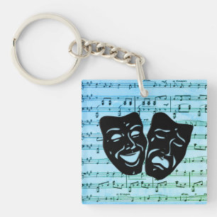Blaue Musik Kunst vereint Theatermasken Schlüsselanhänger