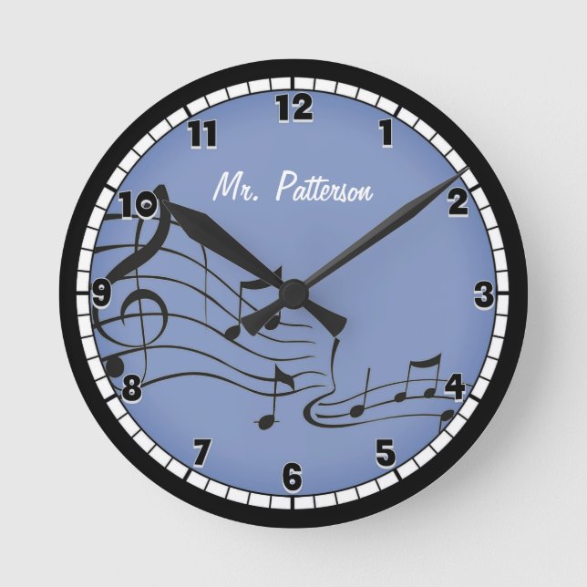 Blaue Musiknoten benutzerdefinierte große Uhr (Vorderseite)
