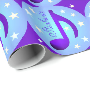Blaue Musiknoten Kreise Sterne Violett Personalisi Geschenkpapier