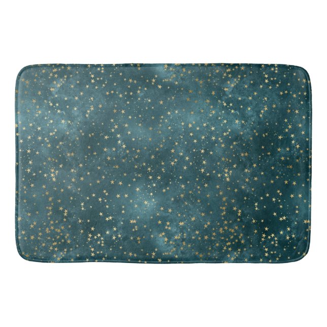 Blaue Nacht - aquamarines Goldsternmuster Badematte (Vorderseite)