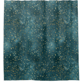 Blaue Nacht - aquamarines Goldsternmuster Duschvorhang