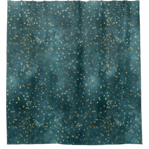 Blaue Nacht - aquamarines Goldsternmuster Duschvorhang