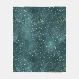 Blaue Nacht - aquamarines Goldsternmuster Fleecedecke