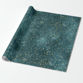 Blaue Nacht - aquamarines Goldsternmuster Geschenkpapier