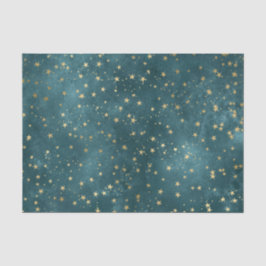 Blaue Nacht - aquamarines Goldsternmuster Seidenpapier