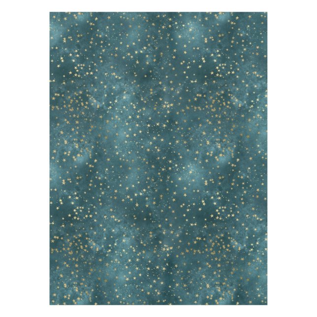 Blaue Nacht - aquamarines Goldsternmuster Tischdecke (Vorderseite)