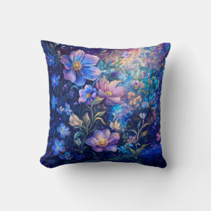 Blaue Nacht Blumen Wurfkissen  Kissen