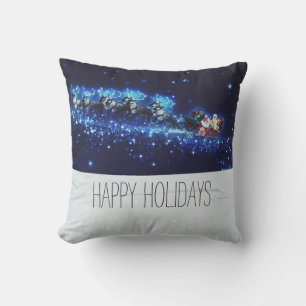 Blaue Nacht mit dem Weihnachtsmann, Rentier und Sc Kissen