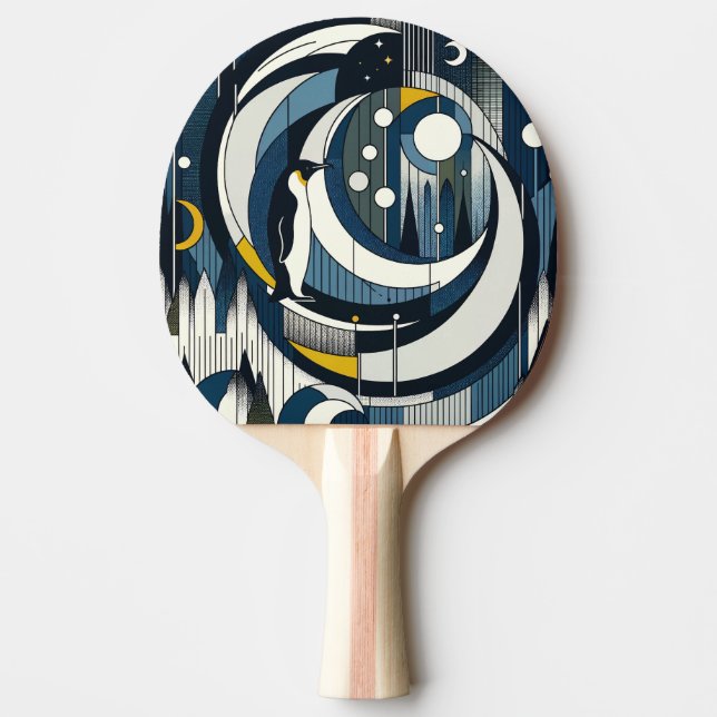 Blaue Nacht mit Mond und Pinguin Tischtennis Schläger (Vorderseite)