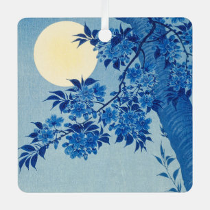 Blaue Nacht Mond Kirschbaum Japanisch Ornament Aus Metall