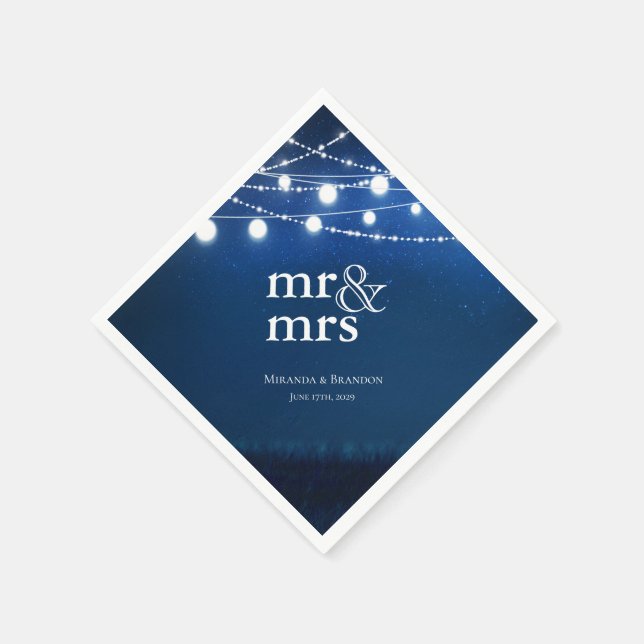 Blaue Nacht und Silberreihenleuchten Hochzeit Serviette (Ecke)