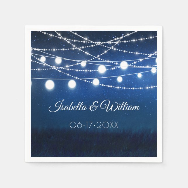 Blaue Nacht und Silberreihenleuchten Hochzeit Serviette (Vorderseite)