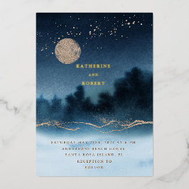 Blaue Nacht Wasserfarbenwelt Hochzeit Folieneinladung