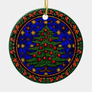 Blaue Nacht-Weihnachtsbaum aus Buntglas Keramik Ornament