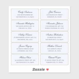 Blaue Namen der Gäste. Versandaufkleber für Hochze Aufkleber