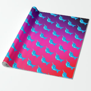 Blaue Narwalmuster auf Navy Blue Cartoon Geschenkpapier
