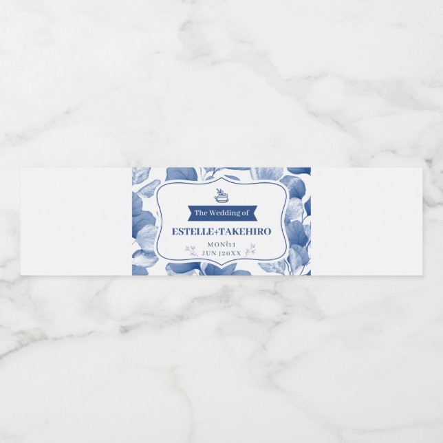 Blaue natürliche Botanische Elegante Hochzeiten (Einzelnes Label)