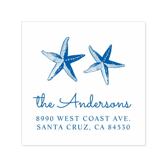 Blaue Nautikhandbemalte Starfish-Rücksendeadresse Permastempel (Design)