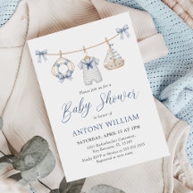 Blaue nautische Jungen-Baby-Party-Einladung