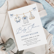 Blaue nautische Jungen-Baby-Party-Einladung