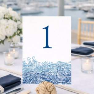 Blaue nautische Ozeanwellen Hochzeitstischnummer Einladung