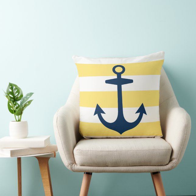 Blaue Navy-Anker mit gelben Streifen Kissen (Stuhl )