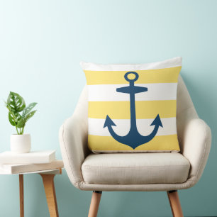 Blaue Navy-Anker mit gelben Streifen Kissen
