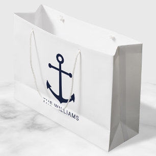 Blaue Navy-Anker mit Individuelle Name Große Geschenktüte