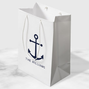 Blaue Navy-Anker mit Individuelle Name Mittlere Geschenktüte